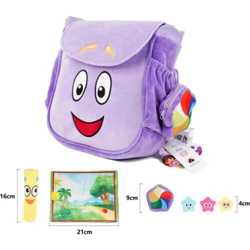 100% Genuine 26cm Dora the Explorer monkey Fox Soft Plush doll Backpack Rescue Bag with Map, Purple pink color free shipping