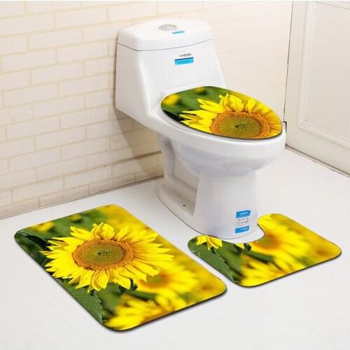 3pcs/set Vintage Cartoon Print Anti-slip Bathroom Floor Mat Home Decor Shower Non-Slip Rug Bath Door Mats Sun Flower
