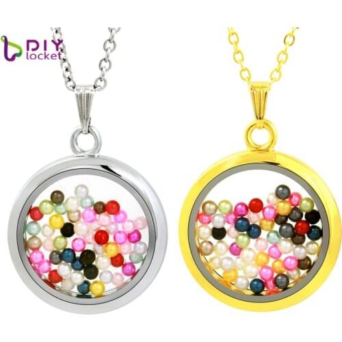30mm Alloy Glass Floating Locket Necklace With Colorful Beads For Women LSFL074