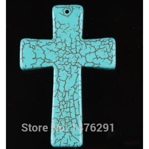 40X60MM Green Howlite Stone Vein Cross Bead Gems Pendant 1PCS