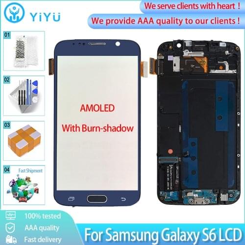 5.1" Orig For SAMSUNG Galaxy S6 G920 G920F G920FD LCD Display AMOLED Screen Digitizer With Frame Replacement With Burn-shadow