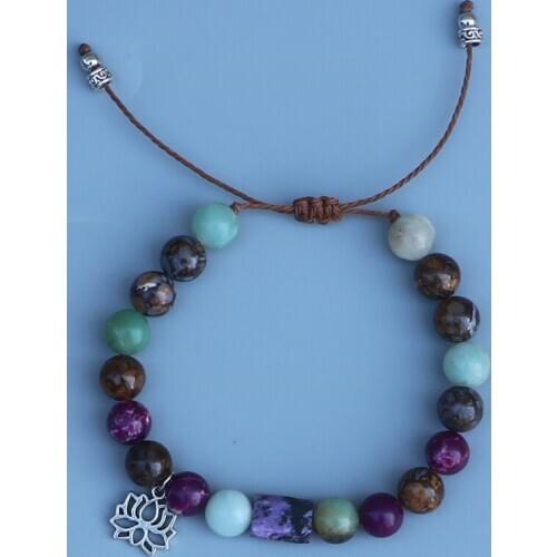 EDOTHALIA Fashion Lotus Charm Yoga Bracelet For Women Jewelry Presents Natural Irregular Purple Dragon Jaspe r Charm Bracelet