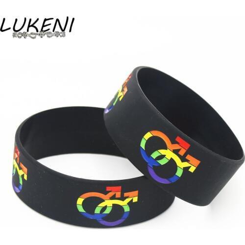 LUKENI Fashion 1PC Gay Pride Silicone Bracelet with Rainbow Color Men Sign Boy Gender Logo Rubber Wristband Bangles Gifts SH158