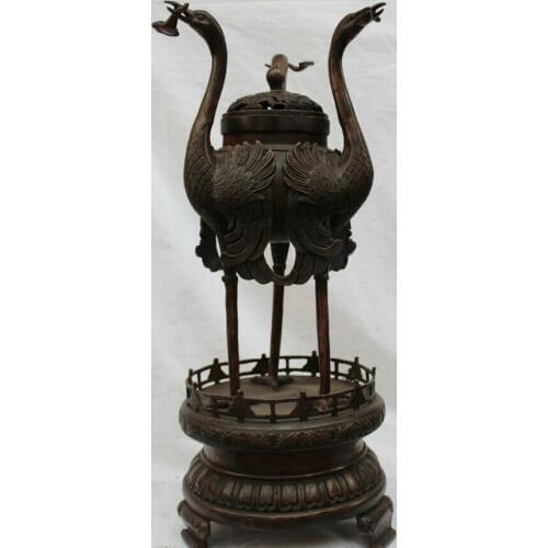 Fast shipping USPS to USA S2594 22" Chinese Dynasty Palace Bronze 3 Crane & Ruyi Statue Incense Burner Censer