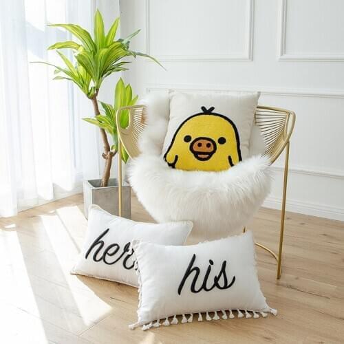 Chicity Embroidered Cartoon Cushion Cover Home Decor Pillow Cover For kids Room Hand-woven Cotton Cushion Cover