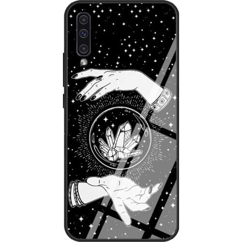 Witchy Crystal Ball Witch Hands Stars Tempered Glass Case For Samsung A51 A71 A31 A40 A50 A70 A20e A21S A12 A32 A52 A72 Cover