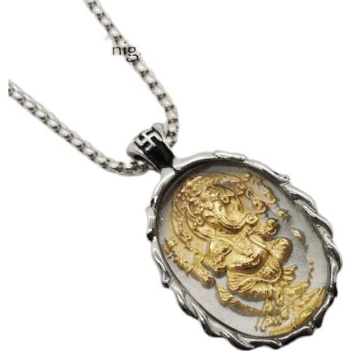 Black Knight 2 tone stainless steel Ganesha pendant necklace Glass cover amulet Ganesha necklace hip hop jewelries BLKN0771