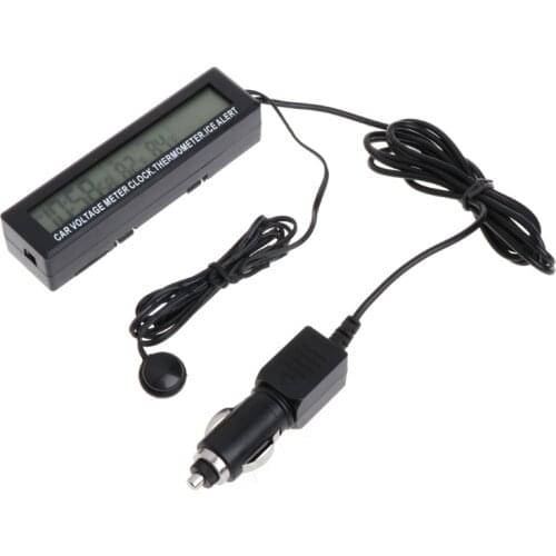 Digital LCD Clock Car Voltmeter Thermometer Battery Voltage Temprerature Monitor 12V/24V 203C