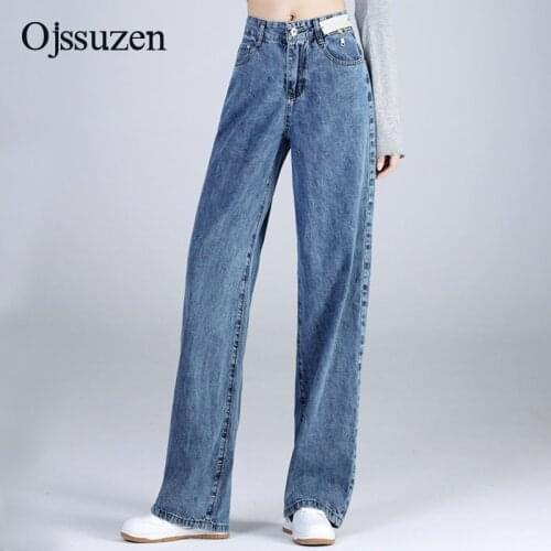 Classic Wide Leg Jeans For Women Loose High Waist Femme Thin Trousers 2021 Fashion Casual Blue Wash Cotton Denim Mom Baggy Jeans