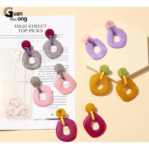 GuanLong Colorful Resin Long Earrings for Women 2021 Statement Big Geometric Acrylic Drop Earring for Teen Girls Fashion Jewelry