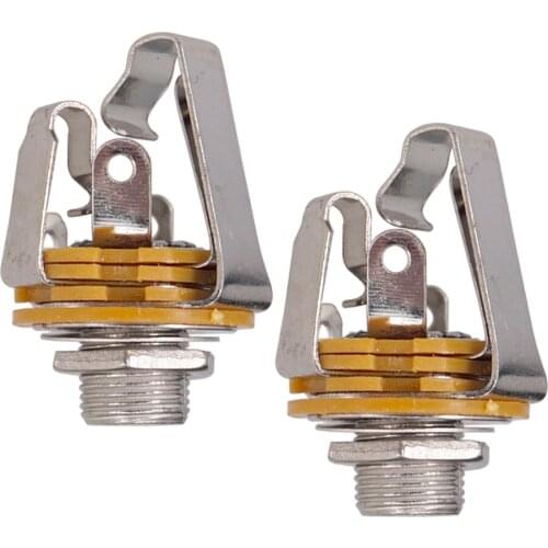 2Pc Chrome Brass 1/4 "Stereo Jack Input Socket for Electric Guitar Bass
