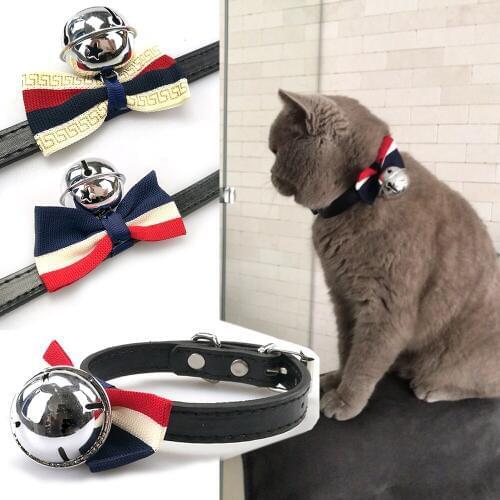 Leather Pet Cat Collar for Small Dogs Bowknot Collars with Bell Cat Necklace for Puppy Kitten Adjustable Pet Collars Pug MP0013