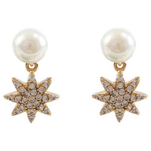 LANFLORA new starfish zircon Trendy women pearl stud earrings copper alloy earrings cheap factory bulk wholesale price earrings