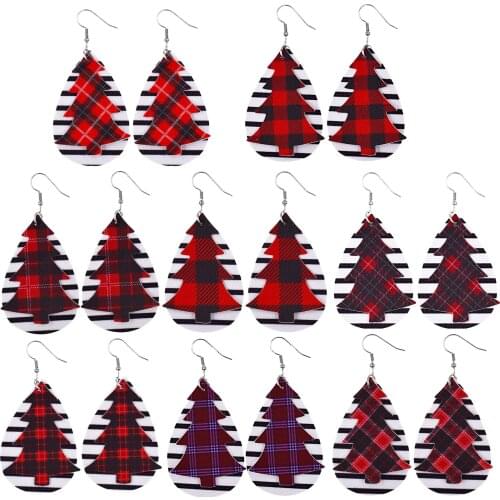 Multilayer Christmas Leather Drop Earrings Ladies New Christmas Tree Skin Earrings Fashion Jewelry Gifts Wholesale
