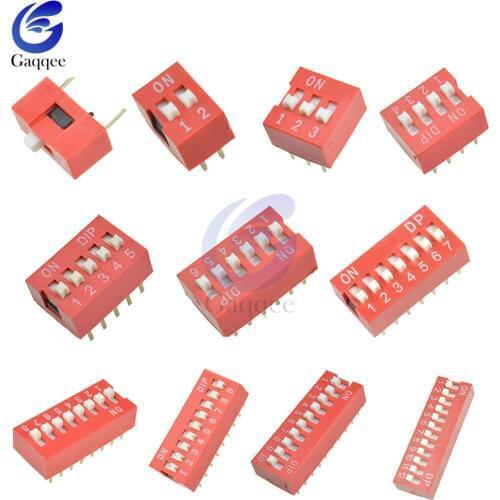 10Pcs Slide Type Switch Module 1 2 3 4 5 6 7 8 9 10 12 Bit 2.54mm Position Way DIP Red Pitch Toggle Switch Red Snap Switch