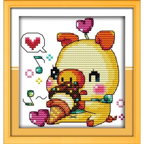 Ice cream pig baby love cross stitch kit 14ct 11ct count print canvas stitches embroidery DIY handmade needlework Small picture