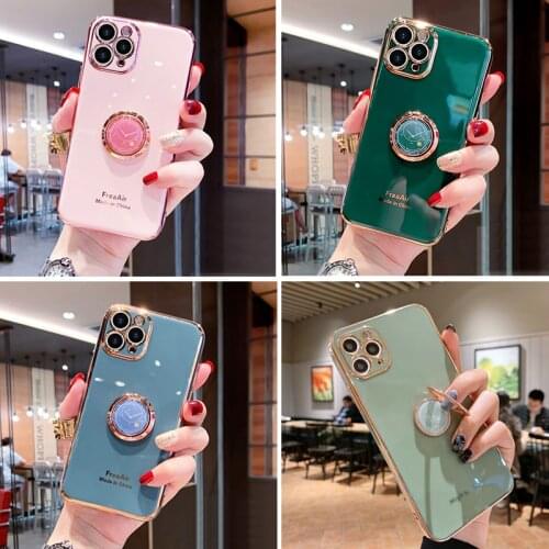 Plating Soft TPU Phone Case For Samsung Galaxy Note 20 Ultra 10 Plus 9 S10 Lite A8 Plus A7 2018 Ring Holder Stand Back Cover