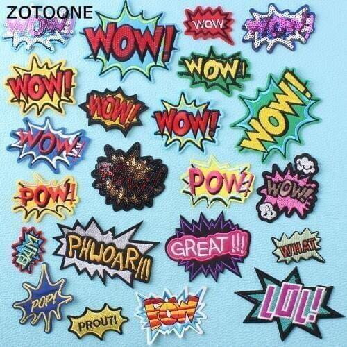 ZOTOONE Wow Letter Embroidery Patch for Clothes DIY Iron on Patches for Kid Wild Appliques Sew Stickers for Clothing Accessories