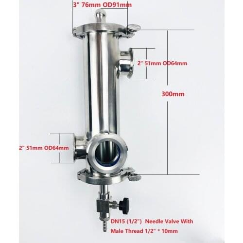 New Type 3"(76mm)OD91 Gin Basket Set For Distillation,2*Side Ports 2"(51mm)OD64 With Filter Of V-680ml,Length 300mm SS304