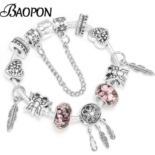 Silver Color Feather Beads Charm Bracelets With Dreamcatcher Pendant Brand Bracelets For Women Lover Friendship Jewelry Gift