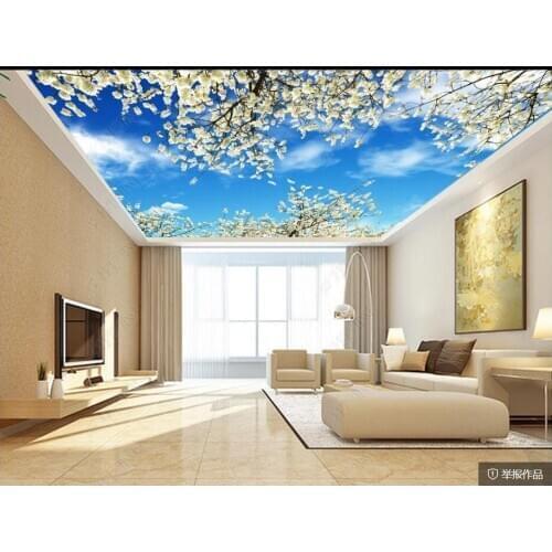 Custom photo 3d wallpaper ceiling mural European Sky white flowers living room home decor 3d wall murals wallpaper for walls 3d