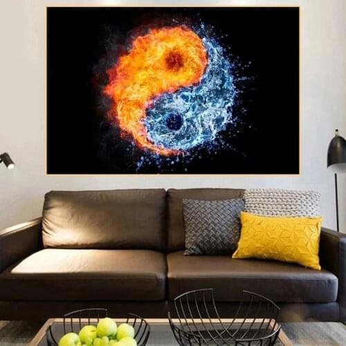 Pop Art Fire Water Canvas Painting Yin and Yang Posters and Prints Wall Art Pictures for Living Room Home Decor cuadros