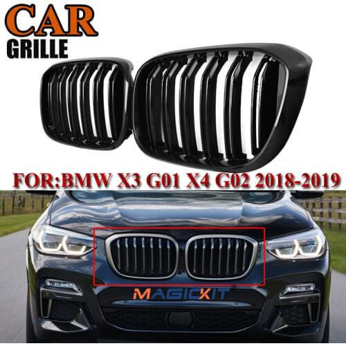 MagicKit For BMW X3 G01 X4 G02 18-19 Front Bumper Grill Grille Refit Gloss Black 2 Slats