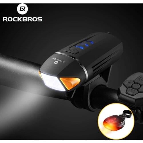 ROCKBROS Bicycle Light USB Rechargeable Bike Light LED Headlight Cycling Wireless Turn Signals Bike Lamp Flashlight With Anti-th