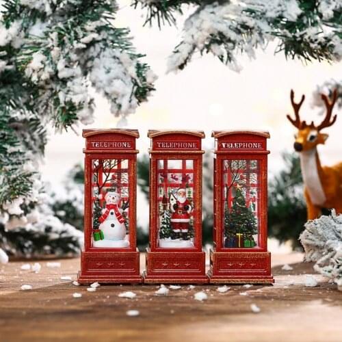 Christmas Ornament Phone Booth Shape Cartoon Design Plastic Glowing Santa Claus Style Light for Home