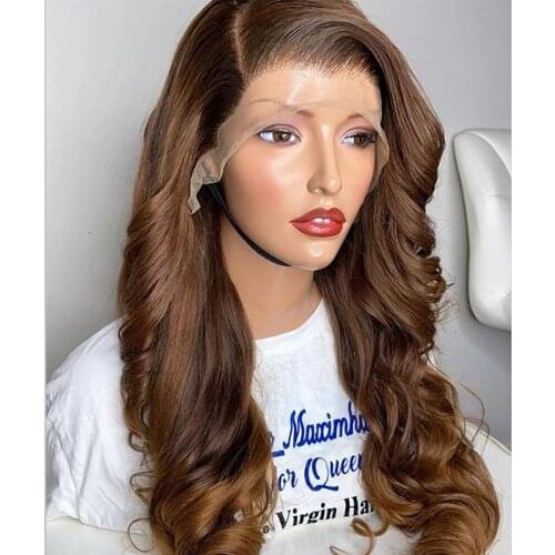 Chocolate Brown Body Wave Lace Frontal Wig For Women Human Remy Hair With Babyhair Natural Hairline Brazilian Can Dye Straight