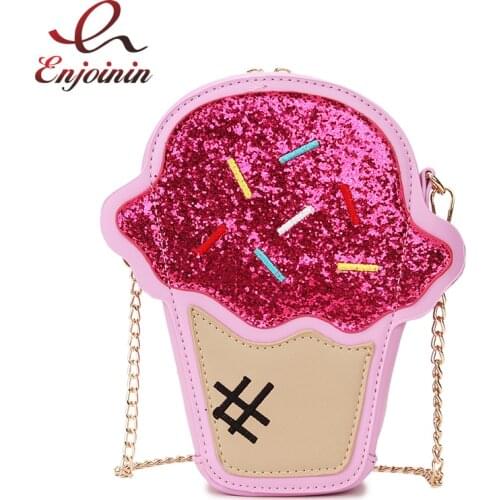 Ice Cream Shape Novelty Crossbody Bag Fashion Women Purses and Handbags Girl Cartoon Shoulder Bag with Chain Strap Pu Leather