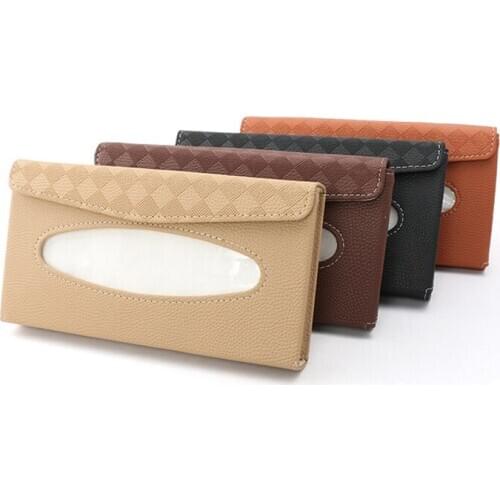 Universal Leather Tissue Holder Organizer Storage Box Multifunction Car Sunshade Storage Boxes Car Accessories