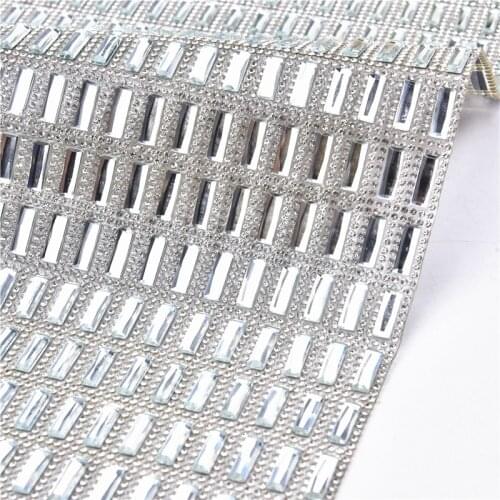High Quality Rhinestone Sheet 24X40Cm White Crystal Hotfix Mesh 5X15Mm Rectangle Stone Decoration Motif Diamond Banding Sticker