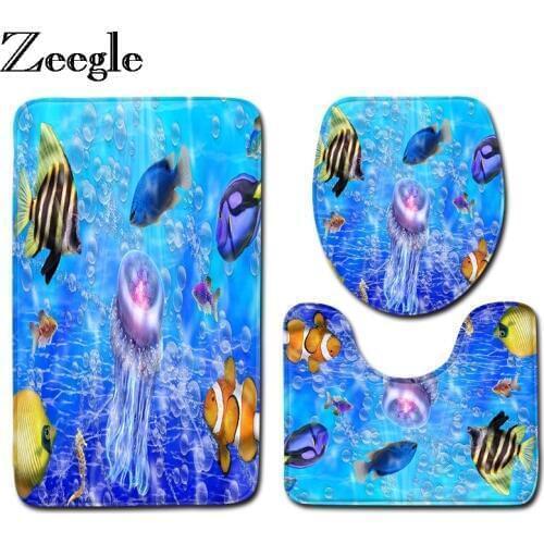 Zeegle 3Pcs/set Mats For Toilet Bath Mat Bathroom Carpet Absorbent Bath Rugs Shower Room Floor Mat Bathroom Toilet Rug Foot Mats