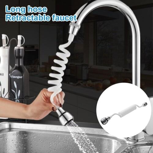 Kitchen Faucet Extension Extender 360 Rotatable Long Hose Portable Pullable Foaming Bathroom Shower Faucet Spring Tube White 1PC