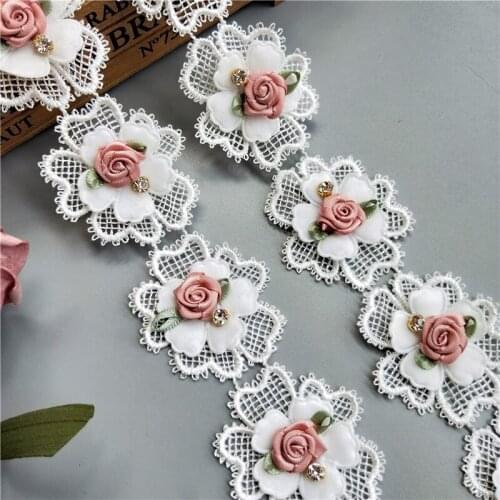 1yard Polyester Rhinestone Heart Flower Embroidered Lace Trim Ribbon Fabric Sewing Supplies Craft Decor, DIY Handmade Materials