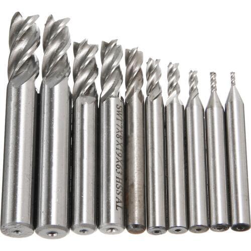 10Pcs / Set HSS Straight Shank 4 Flute End Mill CNC Cutter Drill Bit Tool 1.5-10mm For Chisel Tool Steel General Iron Material