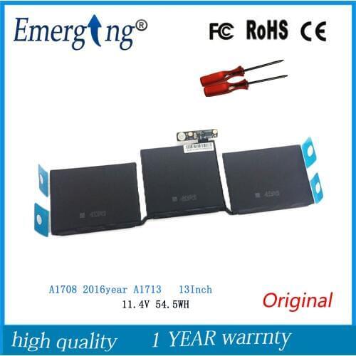 11.4V 54.5Wh New Original A1713 Laptop Battery for Apple MacBook Pro 13'' A1708 2016 year With Tools