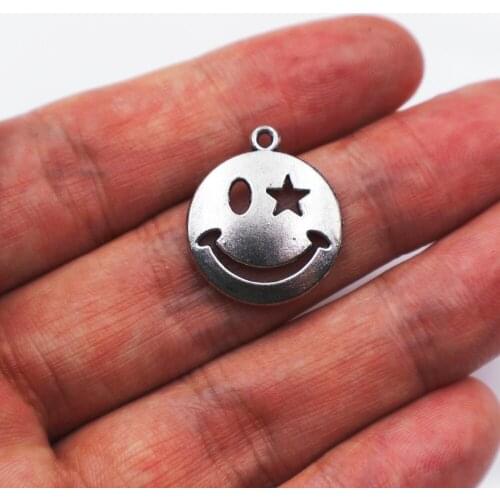 15pcs Tibetan Silver Plated smile face Charms for Jewelry Making Accessories DIY 22*18*2mm