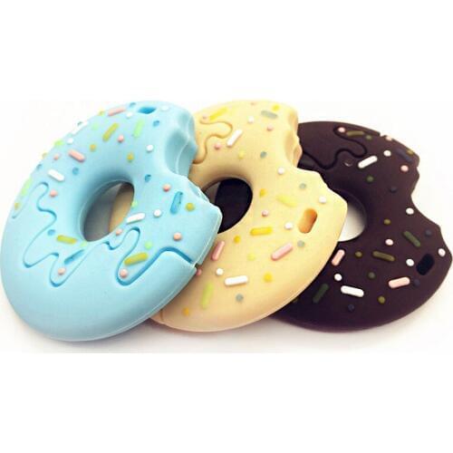 2PCS Donut Silicone Teether Food Grade Silicone Baby Teething Toy Chew Necklace for Infant Kids