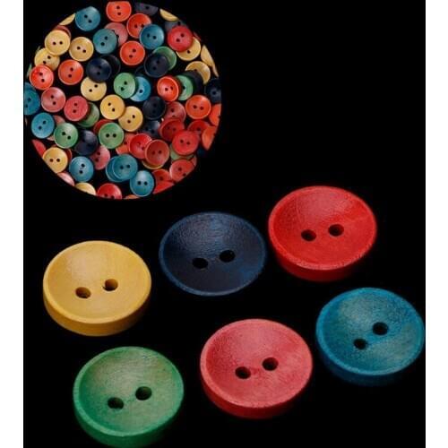 2021 New 100Pcs Mixed Wood Wooden Buttons 2 Holes 15mm Sewing Scrapbooking DIY Craft