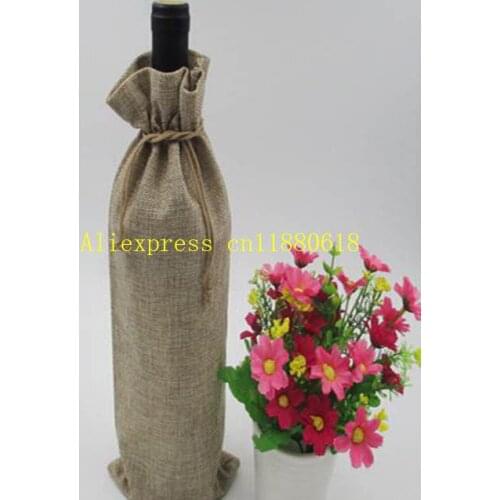 300pcs Wedding Jute Wine Bottle Gift Bags Champagne Wine Blind Covers Packaging Gift Pouch Rustic Hessian burlap Party Decor