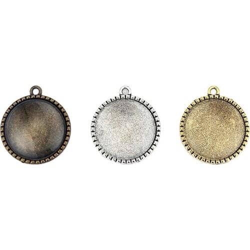 5PCS Vintage Silver/Golden/Bronze Color Cabochon Base Blank Tray Bezels Cameo Settings 25mm Necklace Bracelet Pendant Supplies