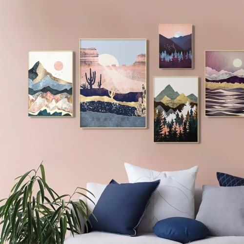 Abstract Landscape Mountain Sunrise Crane Canvas Painting Japanese Style Octopus Posters And Prints Modern Wall Picture Decor
