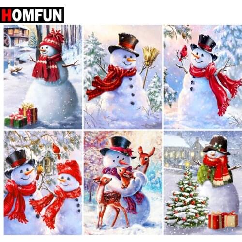 HOMFUN Full Drill Diamond Painting "Christmas snowman" DIY Picture Of Rhinestone 5D Diamond Embroidery Cross Stitch Decor