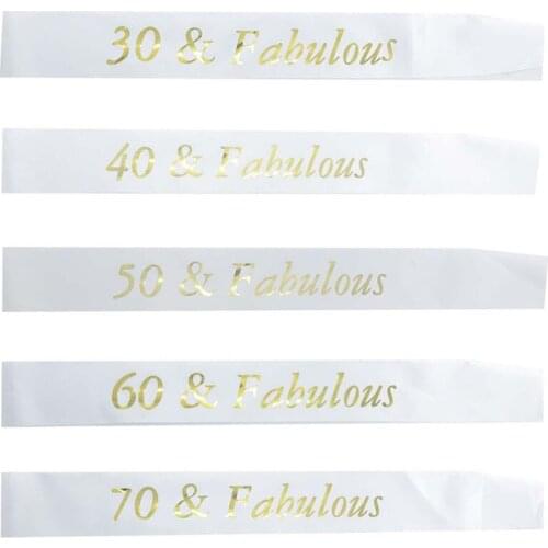 White Birthday Sash Gold Glitter 30 40 50 60 70 and Fabulous Sash for 30th 40th 50th 60th 70th Women Birthday Party Decorations