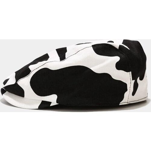 Cow pattern Korean Version Painter Hat Spring Autumn Beret Fashion New Hip Hop Short Brim Peaked Cap Women Hat