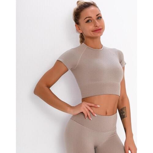 Seamless Quick Dry Exercise Fitness Top Short Sleeve Women Training Running Tight Gym Sport Workout Yoga Shirts