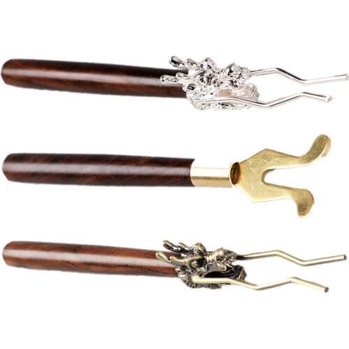 Tea Clips fork with wooden handle For Cast Iron Teapot kung fu Tea Pot set Heat insulation Copper Coffee & Tea Tools