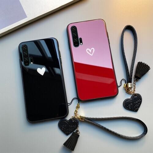For OPPO Reno 3 Pro Case Free strap Red Black Heart Hard Tempered Glass Cover For OPPO Reno 3 z 2 ace luxury phone Casing